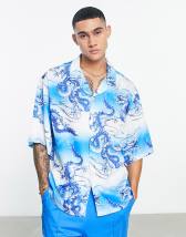 ASOS DESIGN relaxed revere satin bowling shirt with chest