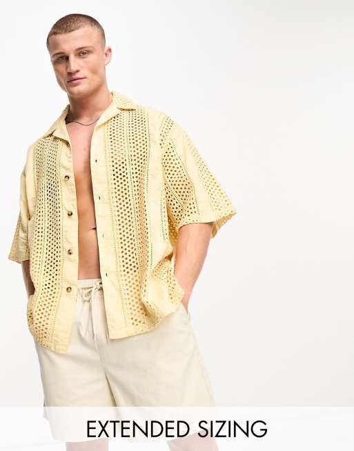 ASOS DESIGN dropped shoulder oversized revere shirt in eyelet