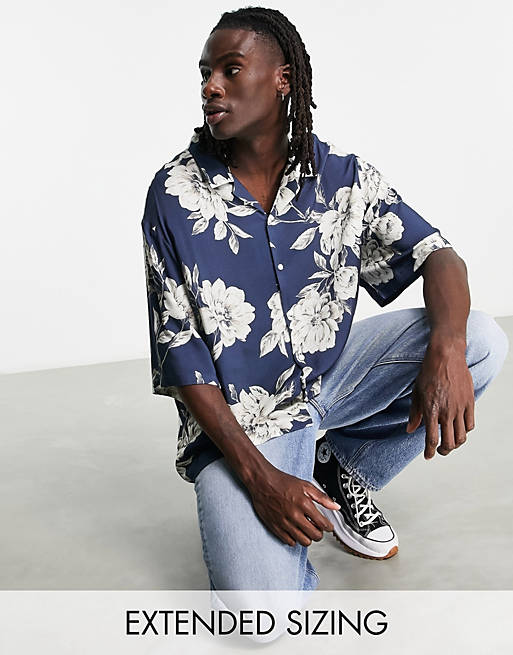 Inspiration kom videre Tarif ASOS DESIGN dropped shoulder oversized revere shirt in hawaiian floral print  | ASOS