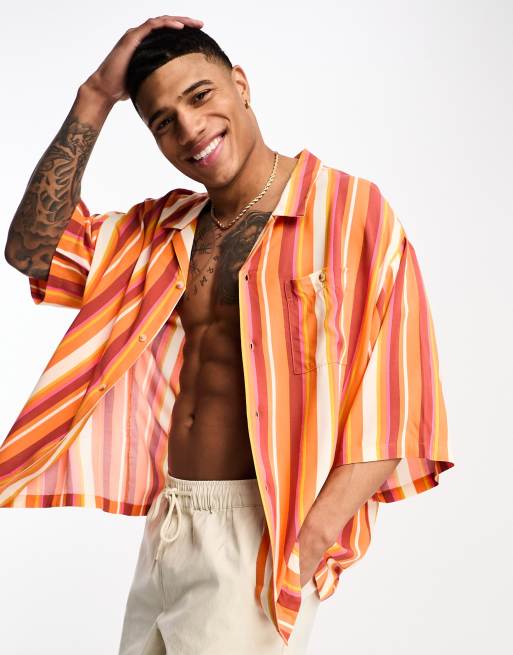 FhyzicsShops DESIGN dropped shoulder oversized revere shirt in orange stripe