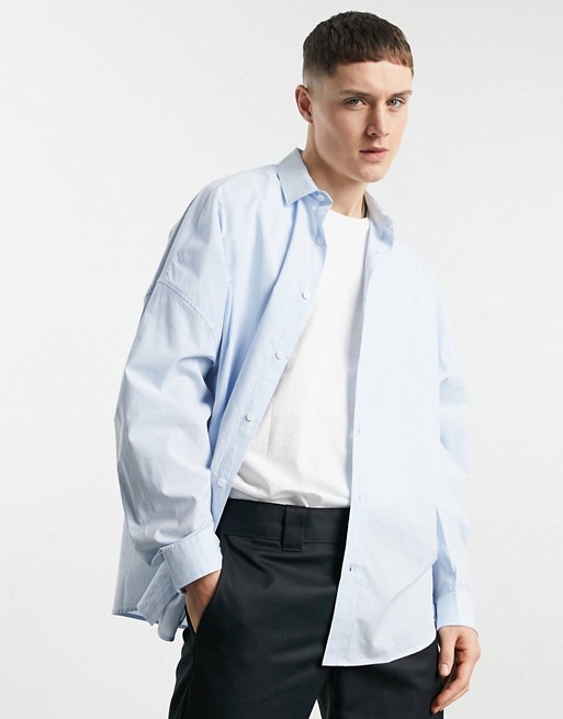 ASOS DESIGN dropped shoulder oversized shirt in graph check in blue