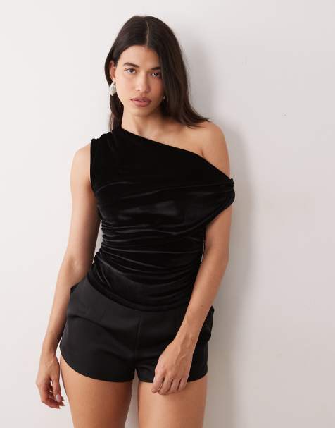 ASOS DESIGN dropped shoulder velvet top in black - view 1