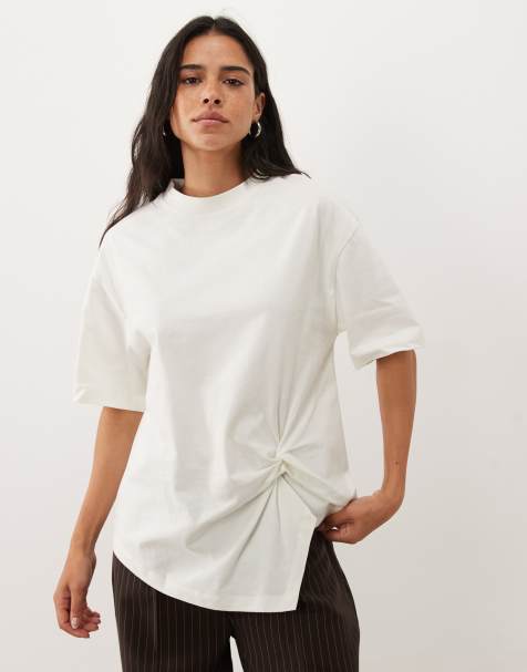 ASOS DESIGN dropped shoulders top with self knot in ecru - view 1