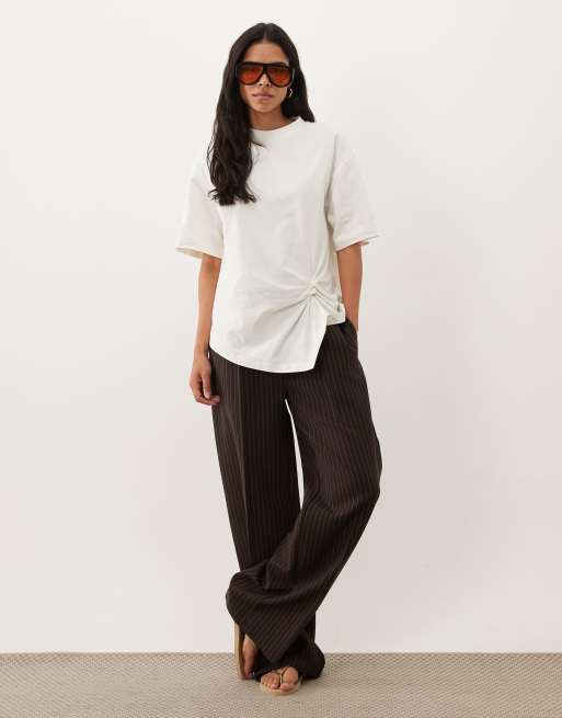 ASOS DESIGN dropped shoulders top with self knot in ecru, 3 of 4