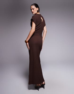 Asos Design Dropped Sleeve Maxi Dress In Brown