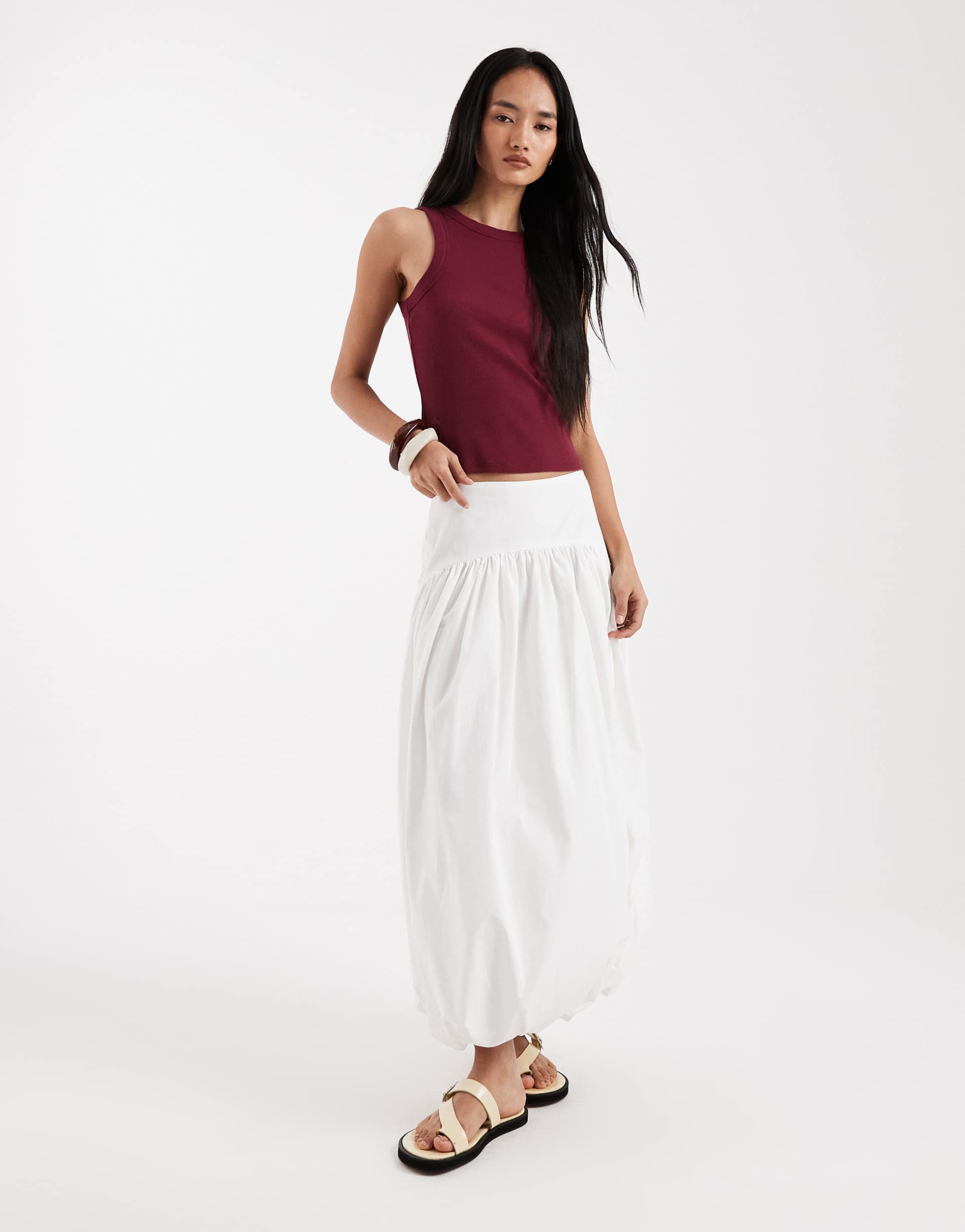 asos design dropped waist bubble maxi skirt in white