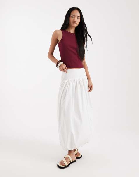 ASOS DESIGN dropped waist bubble maxi skirt in white