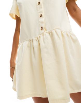 ASOS DESIGN dropped waist button down dress in butter yellow denim