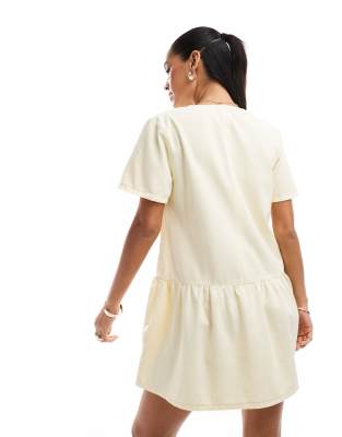 ASOS DESIGN dropped waist button down dress in butter yellow denim