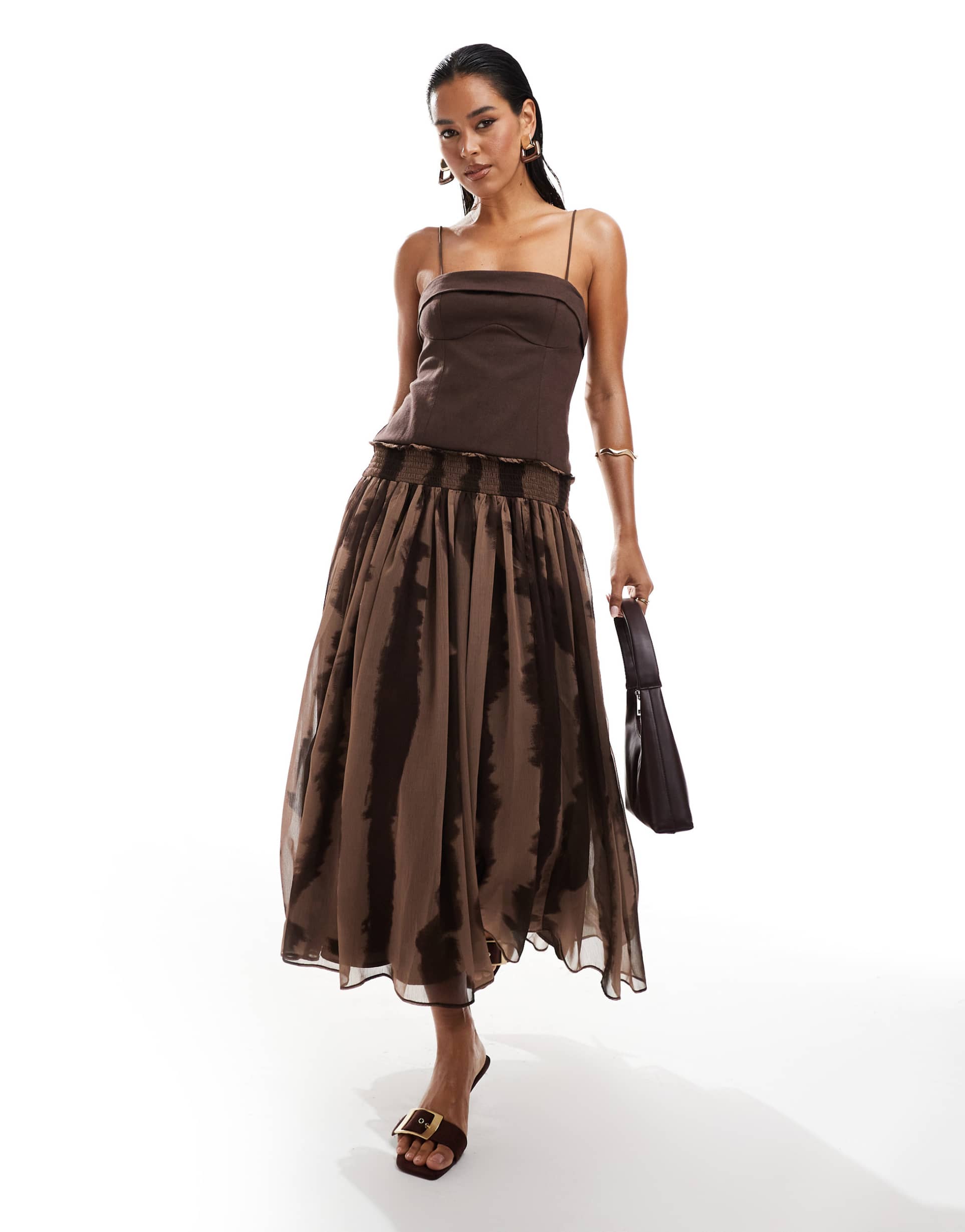 ASOS DESIGN dropped waist cami midi dress in brown
