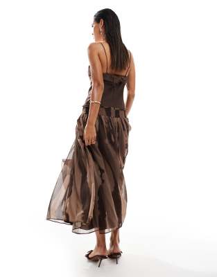 Asos Design Dropped Waist Cami Midi Dress In Brown