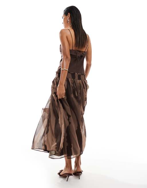 ASOS DESIGN dropped waist cami midi dress in brown
