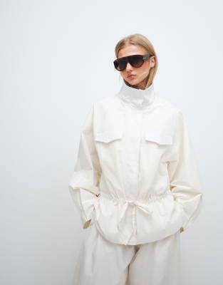 Asos Design Dropped Waist Cinched Windbreaker Jacket In Neutral