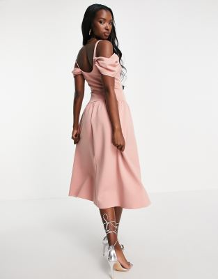 Topshop tall rose Bardot cold-shoulder dress size 4