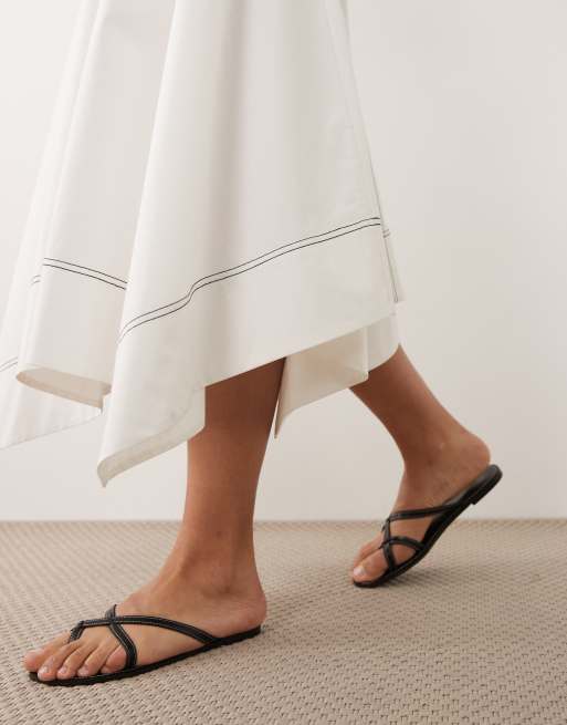 ASOS DESIGN dropped waist contrast stitch volume midi skirt, 2 of 5
