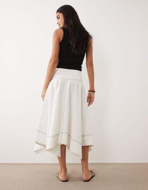 ASOS DESIGN dropped waist contrast stitch volume midi skirt, 4 of 5
