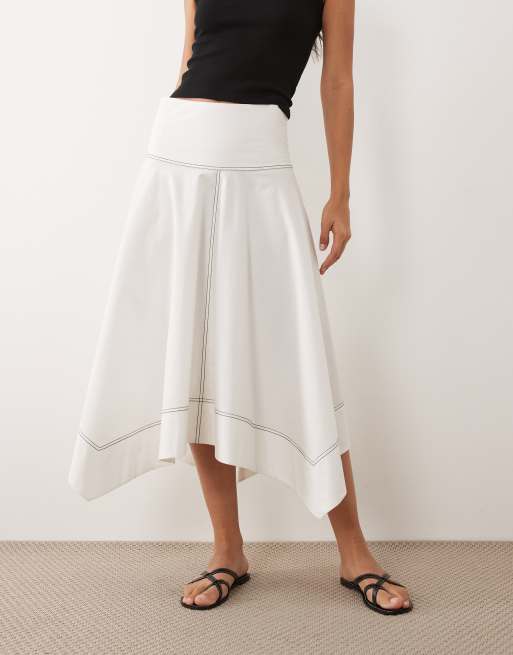 ASOS DESIGN dropped waist contrast stitch volume midi skirt, 5 of 5