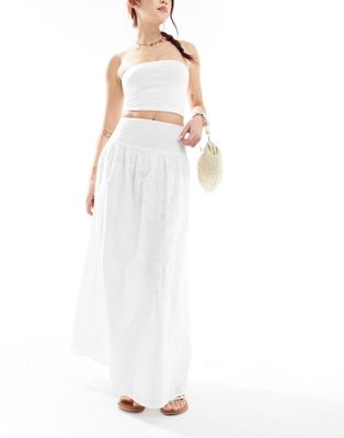 ASOS DESIGN dropped waist cotton maxi skirt in broderie