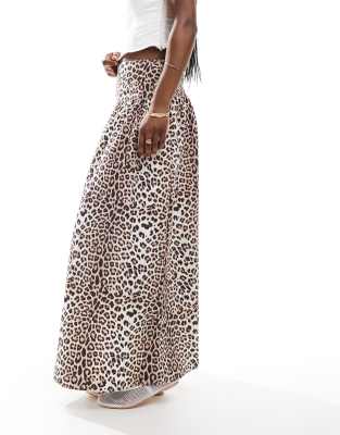 Asos Design Dropped Waist Cotton Maxi Skirt In Leopard Print-multi