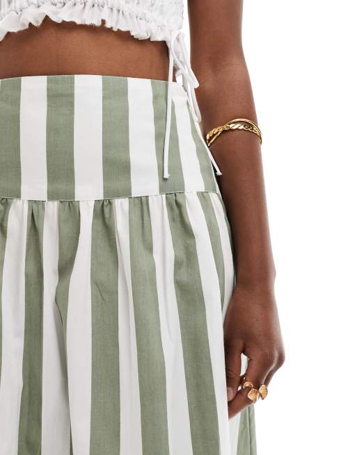 ASOS DESIGN dropped waist cotton maxi skirt in sage stripe