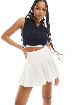 Asos Design Dropped Waist Cotton Mini Skirt In Off White