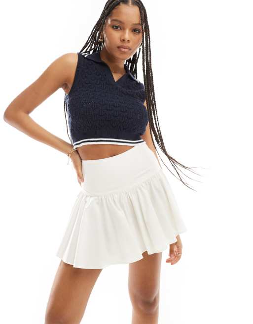 ASOS Design Dropped Waist Cotton Mini Skirt in Off White