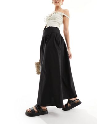 Asos Design Dropped Waist Cotton Poplin Maxi Skirt In Black