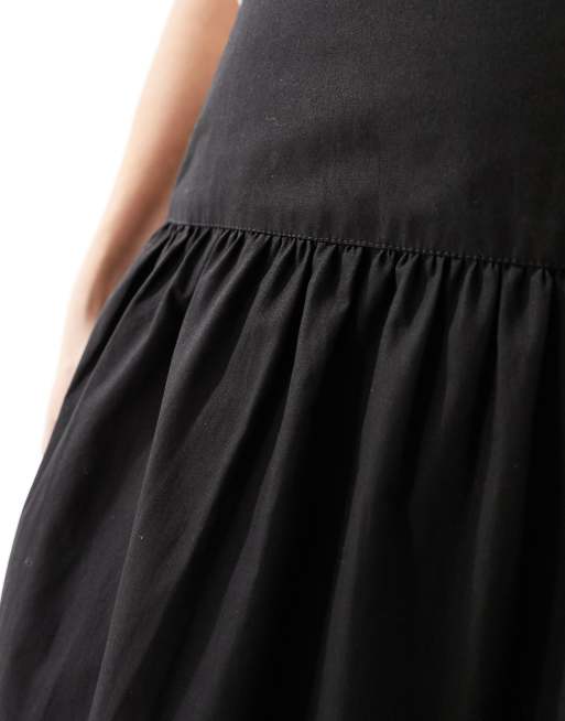 ASOS DESIGN dropped waist cotton poplin maxi skirt in black, 5 of 5