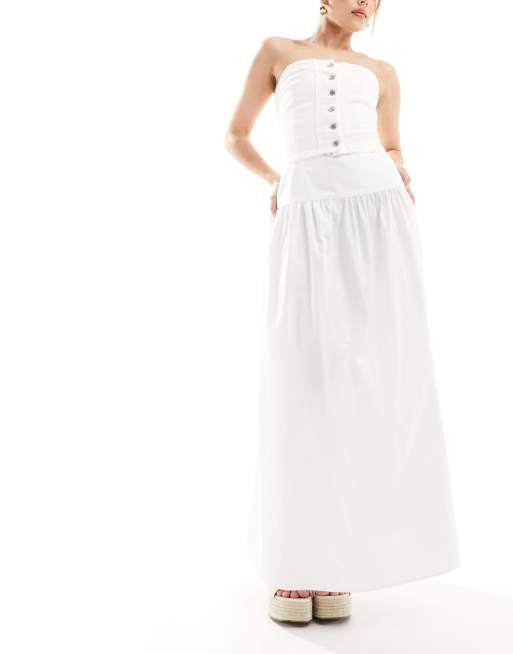 ASOS DESIGN dropped waist cotton poplin maxi skirt in white, 5 of 5