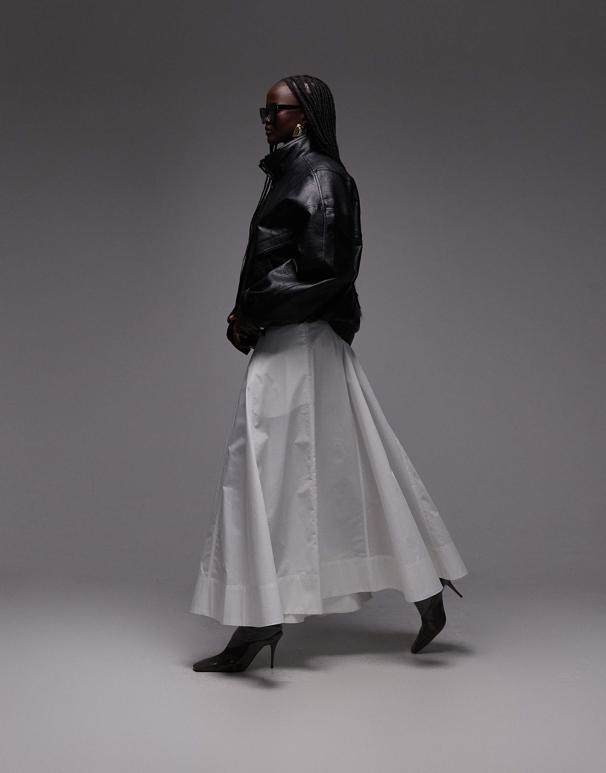 asos design dropped waist cotton poplin maxi skirt with godets in white