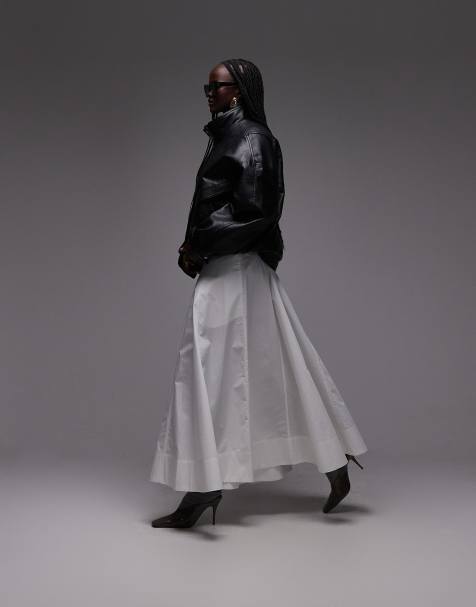 ASOS DESIGN dropped waist maxi with godets in cotton poplin in white