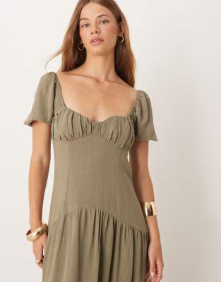 Asos Design Dropped Waist Day Dress In Green
