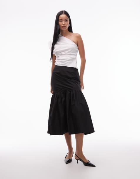 ASOS DESIGN dropped waist fishtail midi skirt in black - view 1