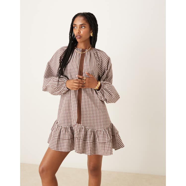 トップス Aco frill checkered tiered mini ASOS DESIGN dropped waist frill detail mini dress with lace