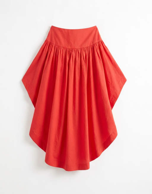 ASOS DESIGN dropped waist hitched asymmetric skirt in red, 7 of 9