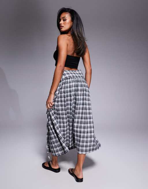 ASOS DESIGN dropped waist kilt midi skirt in check, 3 of 5