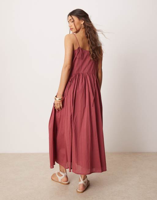 ASOS DESIGN dropped waist maxi dress in burgundy