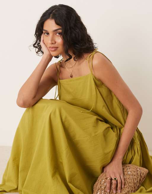 ASOS DESIGN dropped waist maxi dress in olive