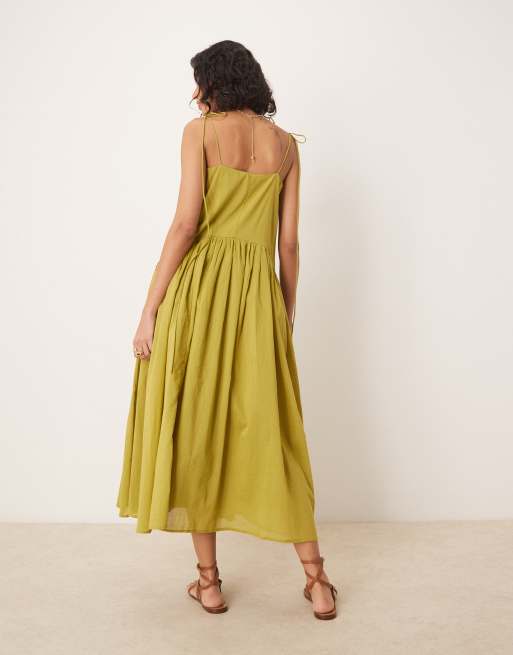 ASOS DESIGN dropped waist maxi dress in olive
