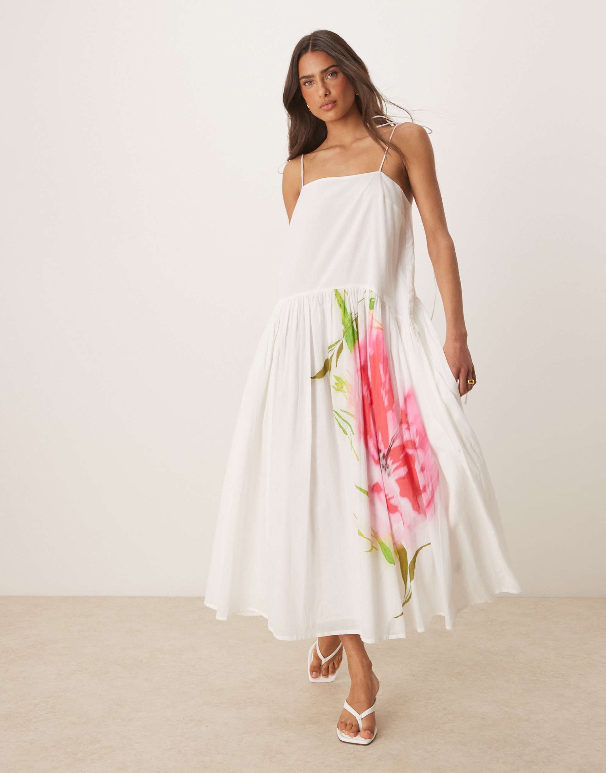 asos design dropped waist maxi dress in placement floral print
