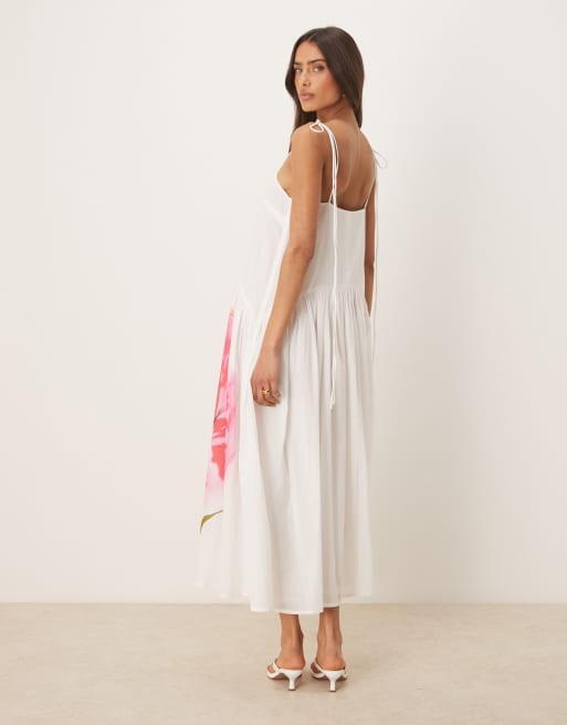 ASOS DESIGN dropped waist maxi dress in placement floral print