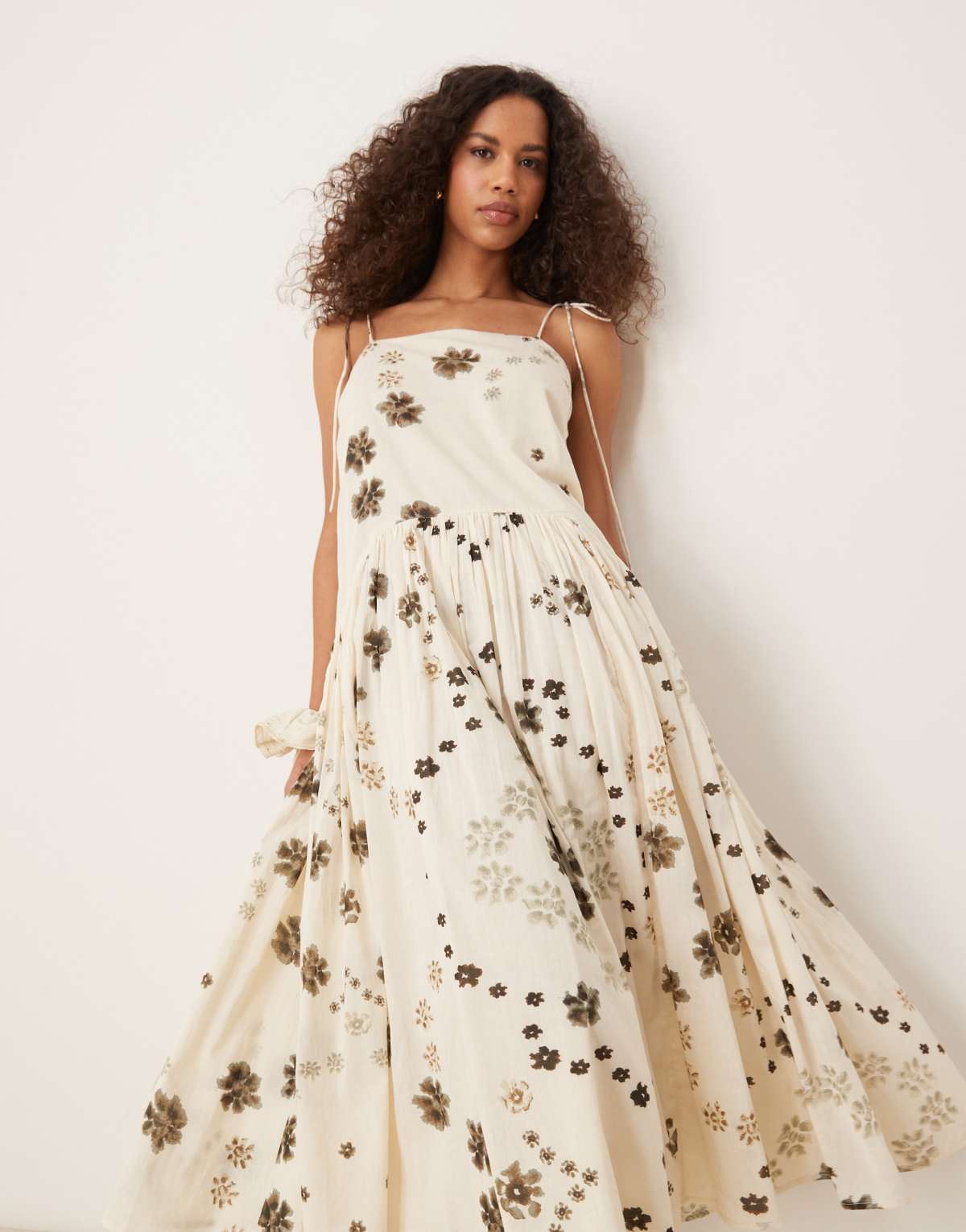 ASOS DESIGN dropped waist maxi dress in print mono floral