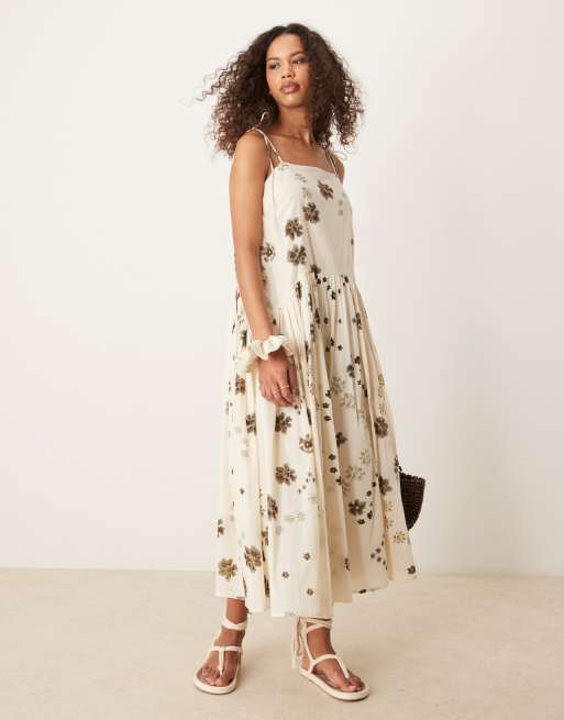 ASOS DESIGN dropped waist maxi dress in print mono floral