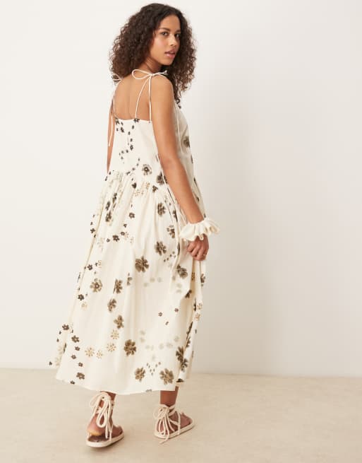 ASOS DESIGN dropped waist maxi dress in print mono floral