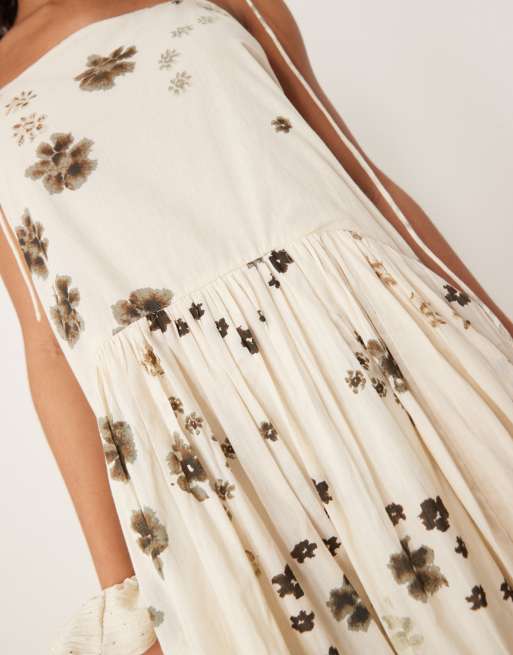 ASOS DESIGN dropped waist maxi dress in print mono floral