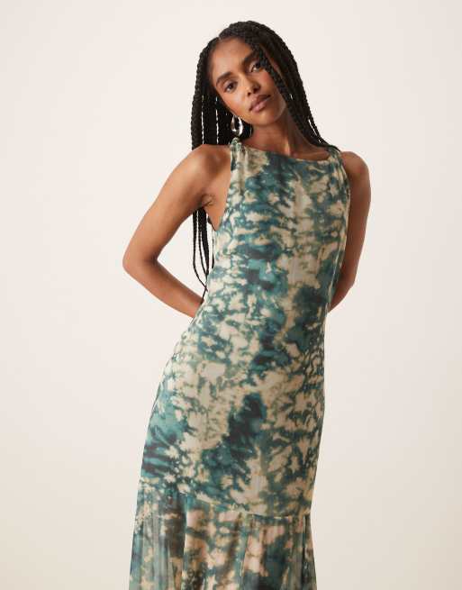 ASOS DESIGN dropped waist maxi dress with full godet hem in blurred print, 2 of 4