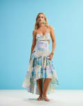 [ASOS DESIGN] ASOS DESIGN dropped waist maxi dress with hi lo hem in washed postcard print-Multi 10 Postcard print
