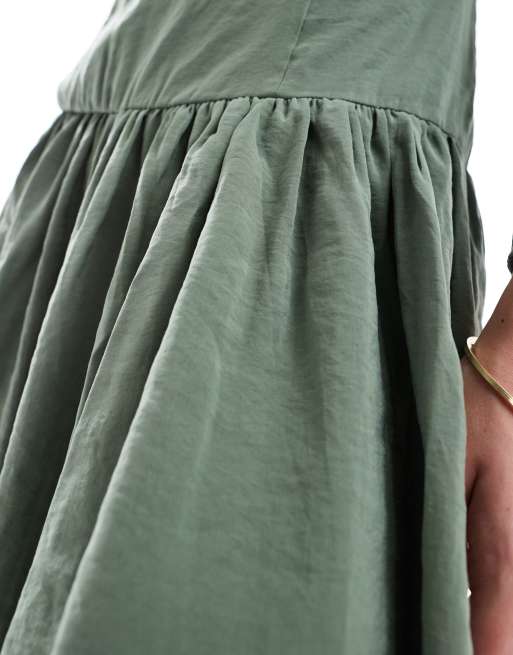 ASOS DESIGN dropped waist maxi dress with long sleeves in khaki, 4 of 4