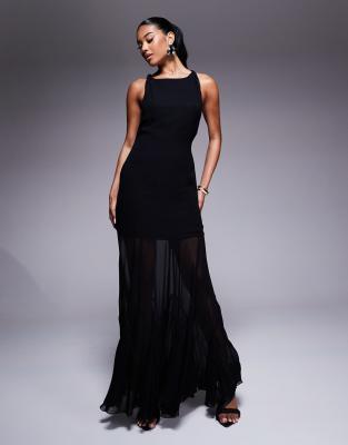 Asos Design Dropped Waist Maxi Dress Witth Full Godet Hem In Black