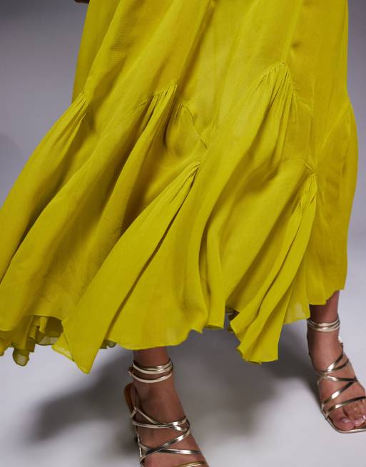 ASOS DESIGN - Robe longue à taille tombante avec jupe à godets - Citron vert